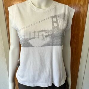BCBGMaxAzria San Francisco Golden Gate Bridge White Graphic Muscle Tee